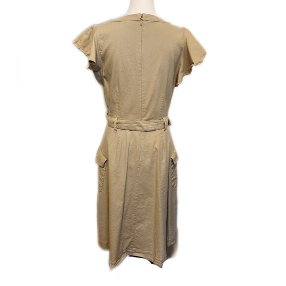 New York and Company khaki tan midi dress flutter sleeve belted back zip M - Picture 2 of 5